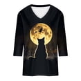 thumbnail image 3 of Women's Cat Graphic Tops V-Neck 3/4 Sleeve Blouses Witch Moon Print Fall Shirts Casual Lightweight Tees Comfortable Halloween Party Pullovers Holiday, 3 of 5