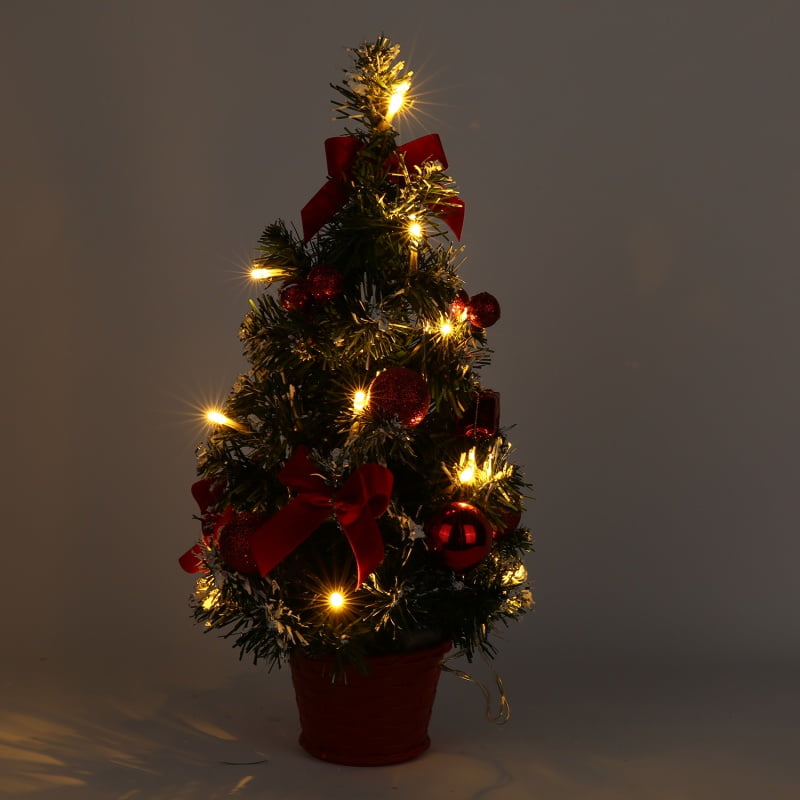 Home Tabletop Artificial Small Christmas Tree With LED Lights & Ornaments Decor