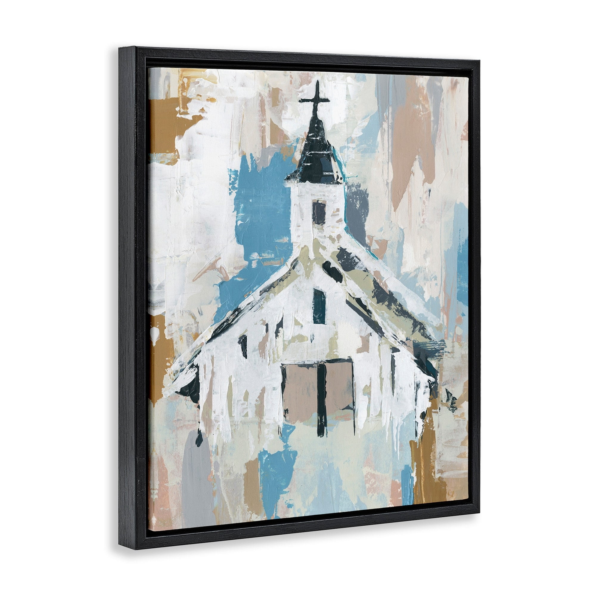 Stupell Industries Distressed Country Church House Abstract Pattern Jet Black Framed Floating Canvas Wall Art, 24x30, by Annie Warren