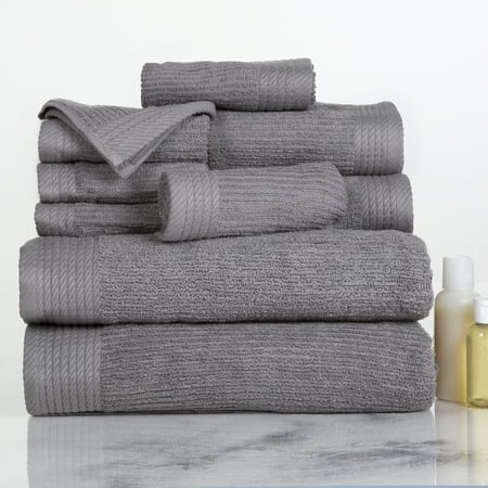 SH Ribbed Cotton 10 Piece Towel Set - Silver