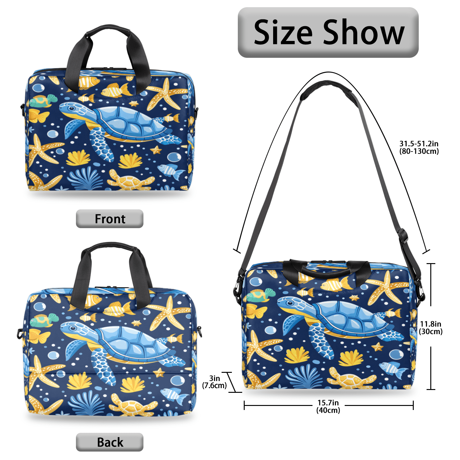 Herdesigns Sea Turtle Laptop Bag for Women Men, Computer Case Briefcase Messenger Bags, 15-15.6 inch Laptop Sleeve Shoulder Bag