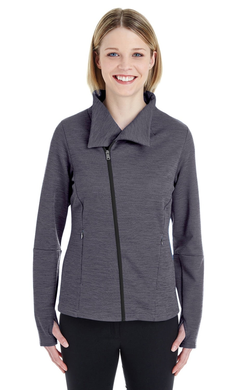 North End NE704W Ladies Amplify MÃ©lange Fleece Jacket - Carbon/ Blk ...