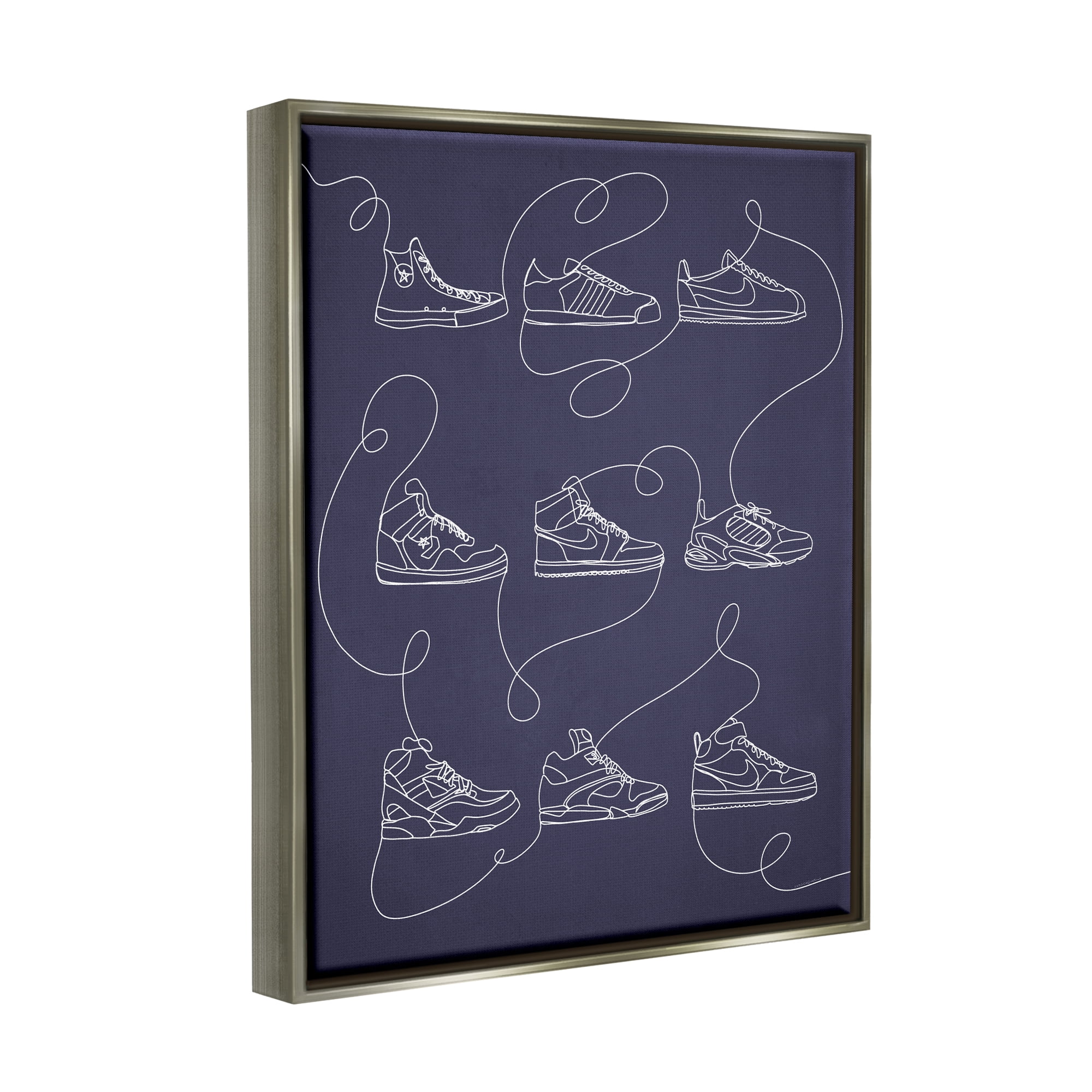 Stupell Industries Continuous Sneaker Line Doodle Beauty & Fashion Painting Gray Floater Framed Canvas Art Print Wall Art, 25 x 31