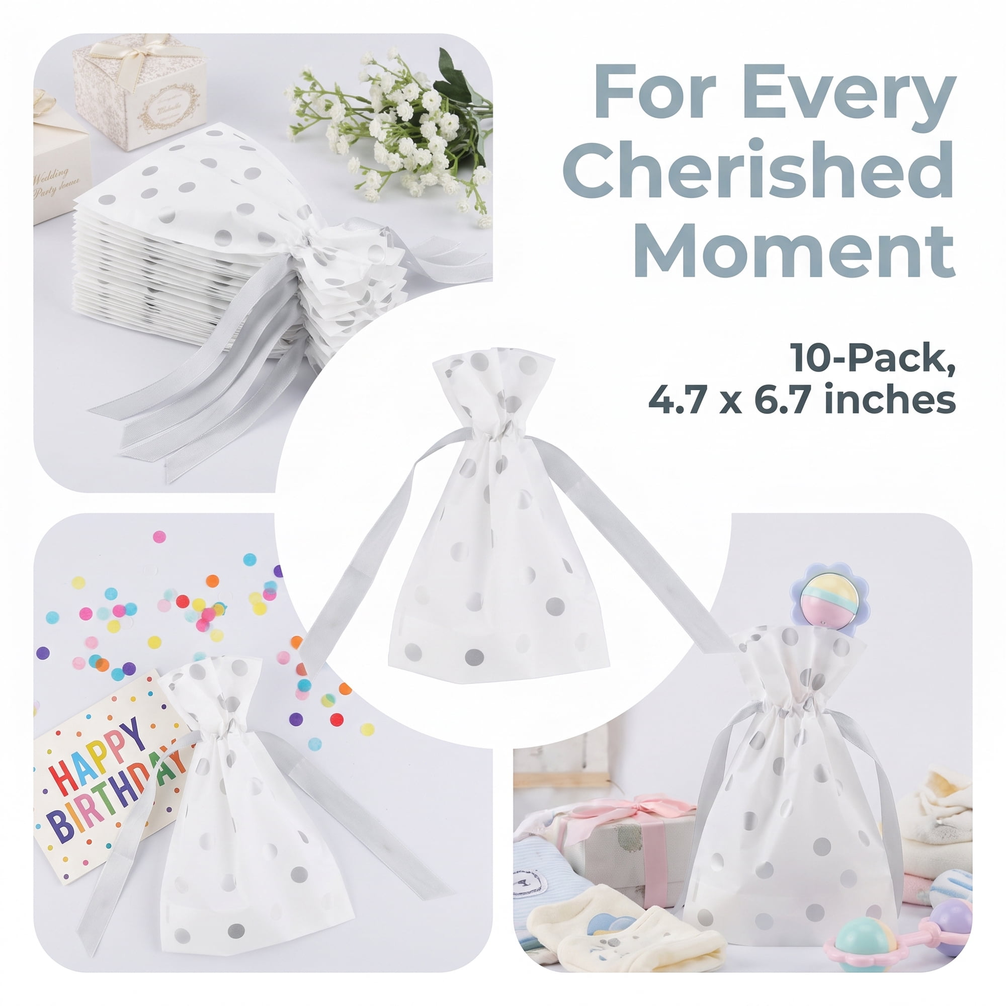 Unique Bargains 10Pcs Multi-Purpose Waterproof Gift Bags with Handles Gray 4.7" x 6.7"