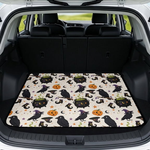 HUISEFOR Halloween Black Crows Car Trunk Mat 29" x 39" Scratchproof All Weather Trunk Protection Cargo Liner Non-Slip Easy Installation Universal for Cars SUV
