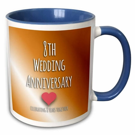 3dRose 8th Wedding Anniversary gift - Bronze celebrating 8 years together eighth anniversaries eight yrs - Two Tone Blue Mug,