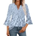 thumbnail image 2 of Women's Long Sleeve T-shirt 3/4 Length Sleeve Womens Tops V Neck Spring Shirts 2025 Petal Bell Sleeve Plus Size Boho Ethnic Style Tee Shirts,Blue Women's Long sleeve T-shirt XXXL, 2 of 6
