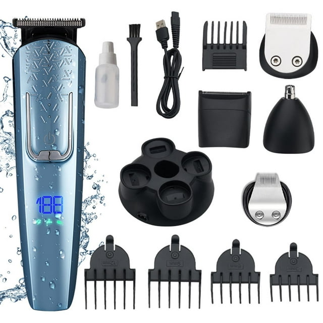 Ensemble de Tondeuse Électrique 5 en 1 Sans Fil Rechargeable pour Hommes, Machine de Coupe des Poils du Corps pour