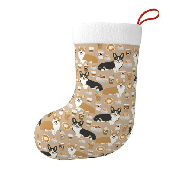 Corgis And Coffees Pattern Christmas Stockings 18 Ince ,Gifts Stocking Family Party Decorations For Holiday Tree Decor