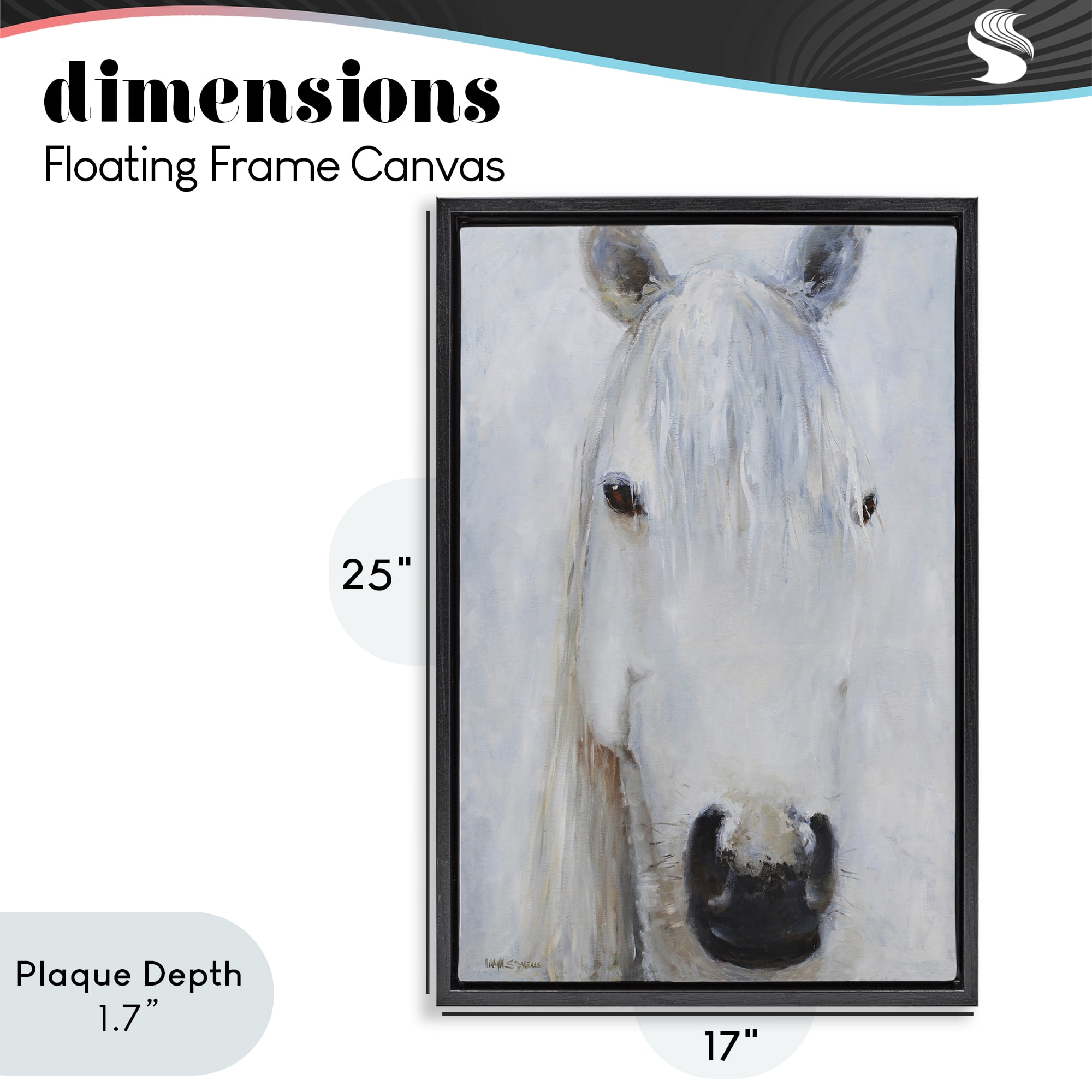 Stupell Industries Pure White Horse Portrait Black Framed Floater Canvas Wall Art, design by Jadei Graphics