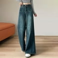 thumbnail image 7 of Olyvenn Ladies' Retro High-Waisted Wide-Leg Jeans Straight-Leg Floor-Length Pants for Spring and Fall Fashion 2025 Blue M, 7 of 7