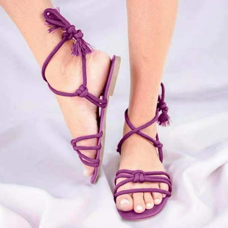 

〖Yilirongyumm〗 Purple 38 Sandals Women Fashion Outdoor Sandals Shoes Flats Lace-Up Leisure Breathable Women s Casual Women s Sandals