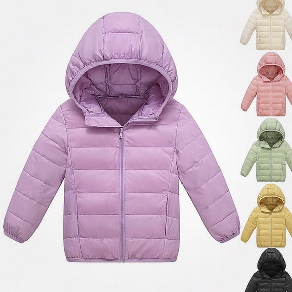 HAOTAGS Girls Down Jacket (2-13) Casual Winter Hooded Warm Nylon Spandex Quilted Coat Purple Size 3T