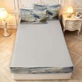 thumbnail image 4 of Erosebridal Graceful Heron Bird Art Zipper Queen Comforter Set with Fitted Sheet and 2 Pillowcases,Boho Animals Zipper Bedding Set,Blue Brown,Light Gray Reversible,4pcs, 4 of 8