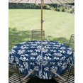 thumbnail image 2 of Navy Blue White Leaves Outdoor Tablecloth with Umbrella Hole, Spring Pastoral Rustic Botanical Spillproof Waterproof Outdoor Table Cover, Patio Tablecloths for Party/Garden/Picnic, Round 60 inch, 2 of 9