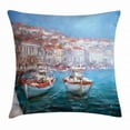 thumbnail image 1 of Sailboat Throw Pillow Cushion Cover, Calming Scene of Fishing Boats Floating on the Seashore Pastel Oil Painting Effect, Decorative Square Accent Pillow Case, 24 X 24 Inches, Multicolor, by Ambesonne, 1 of 2