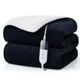thumbnail image 3 of Dhole Heated Blanket Electric Blanket Throw Waffle, 50x60 Inches，Sherpa Fleece Fast Heating Blanket 6 Heating Levels & 4 Hours Auto Off ETL Certification, Black, 3 of 10
