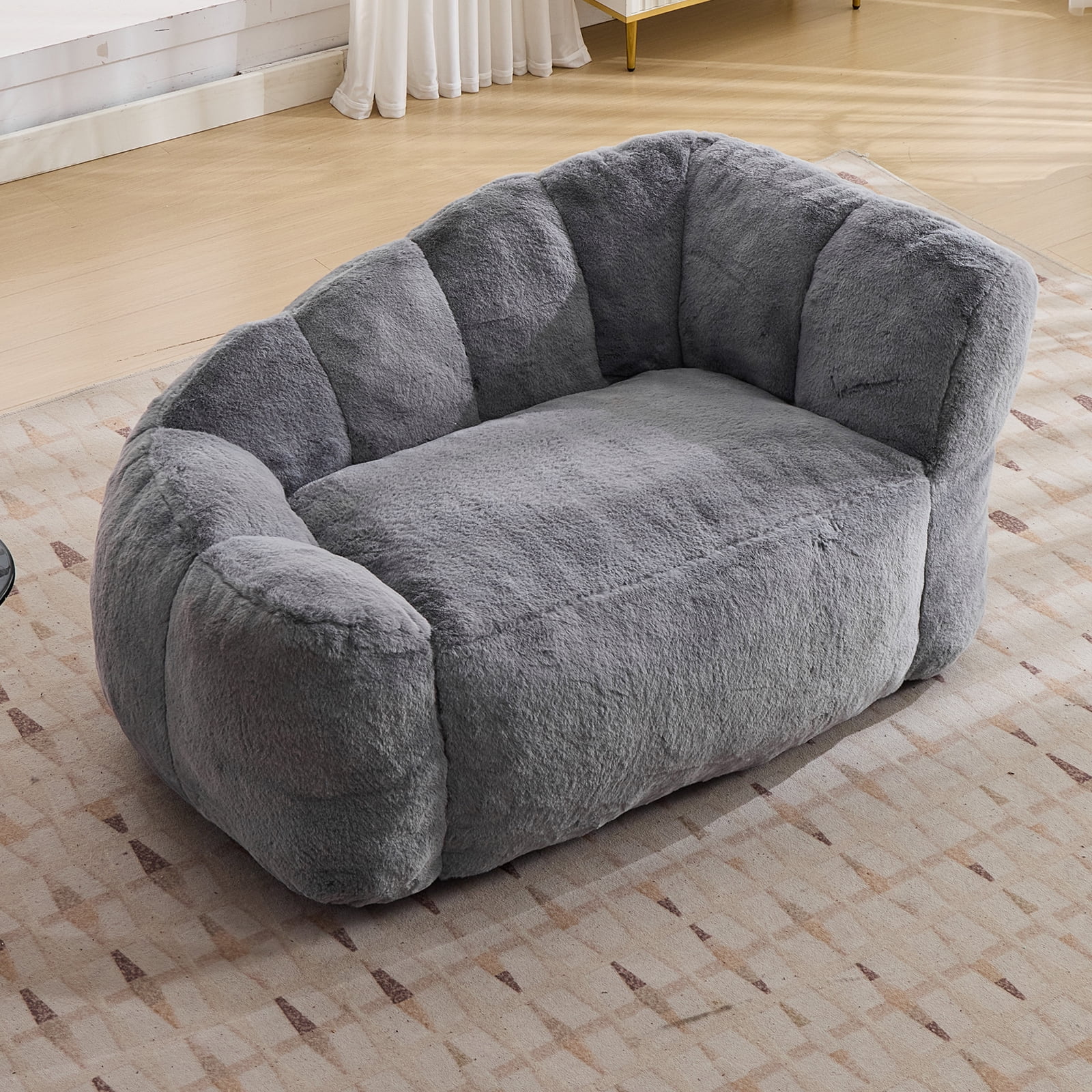 Dog Sofa Couch Bed for Medium, Large Dogs, 51" Pet Sofa with Faux Fur Fabric, Comfortable Pet Couch with Backrest and Armrests Dark Grey
