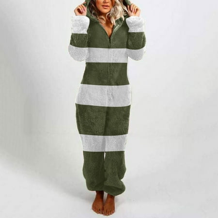 

NEGJ Women Long Sleeve Hooded Jumpsuit Pajamas Casual Winter Warm Rompe Sleepwear