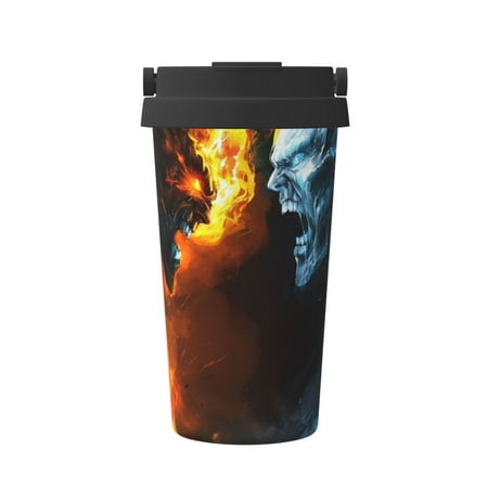 

KLL Red And Blue Fire Skull Warrior Pattern Stainless Steel Vacuum Insulated Tumbler - Carry Insulated Coffee Mug - Reusable Insulated Cold Brew Iced Coffee Cup Thermos