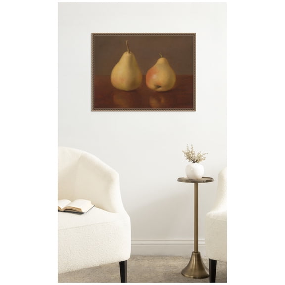 Kate and Laurel Framed Canvas Wall Art Print Two McLaughlin Pears no date Jeremiah Pearson Hardy by Nostalgia Prints, 24 x 18 Sylvie Beaded Dark Gold Frame, Traditional, Still Life Art for Wall Decor