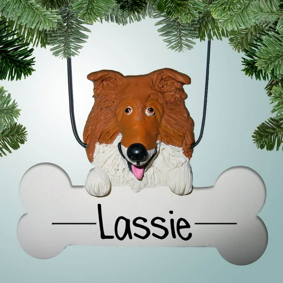 Collie Dog on Bone - Personalized Christmas Ornament - Perfect Stocking Stuffer - Great Gift Ideas