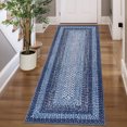 thumbnail image 2 of Nanan 2'x6' Braided Print Runner Rug Non Slip Farmhouse Carpet, Washable Rug Non Shedding Stain Resistant Indoor Mats for Living Room Bedroom Nursery Office, Navy Blue, 2 of 8