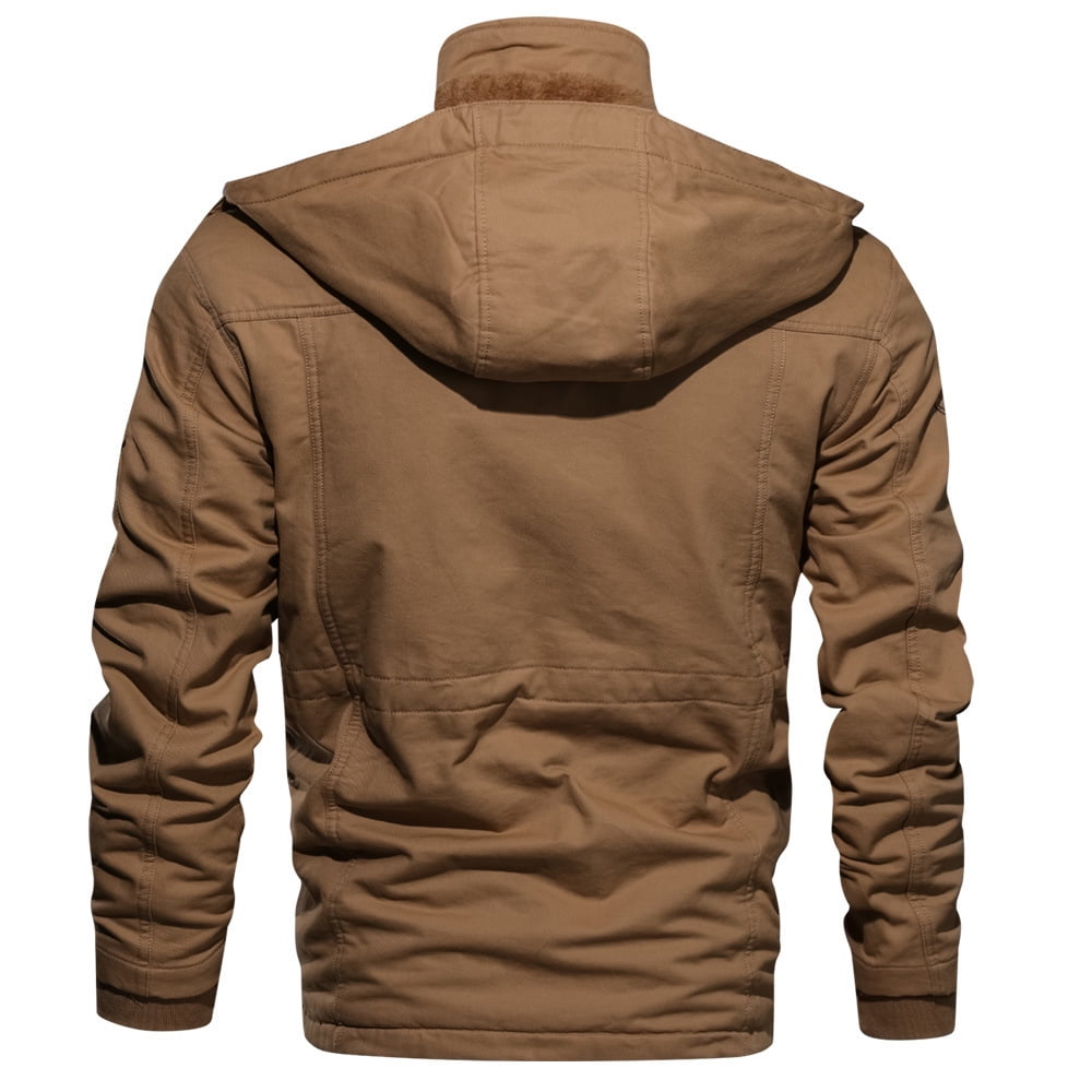 Omicgot Plus Size Hooded Military Jacket Casual Thick Thermal Coat Army Pilot Jackets Air Force Cargo Clothing M 4xl Brown
