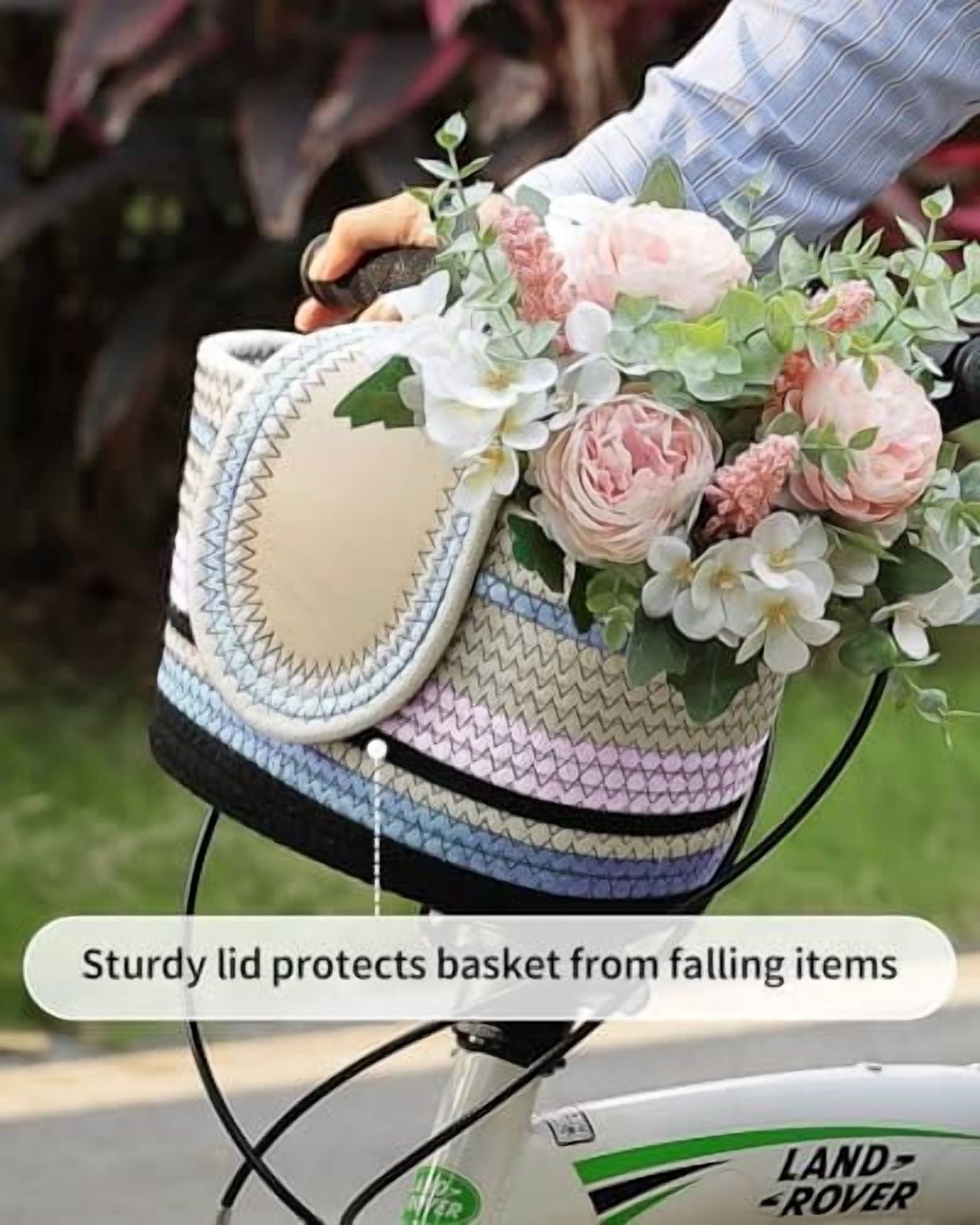 Handmade Bike Basket Front, Woven Bicycle Baskets for Adult Bikes, Rustic Detachable Handlebar Basket with Lid, Adjustable Leather Straps