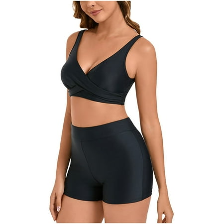 Oplxuo Women s Athletic Two Piece Swimsuits  Ruched Biniki Tops with Boyshorts Tummy Control Bathing Suit Sporty Swimwear