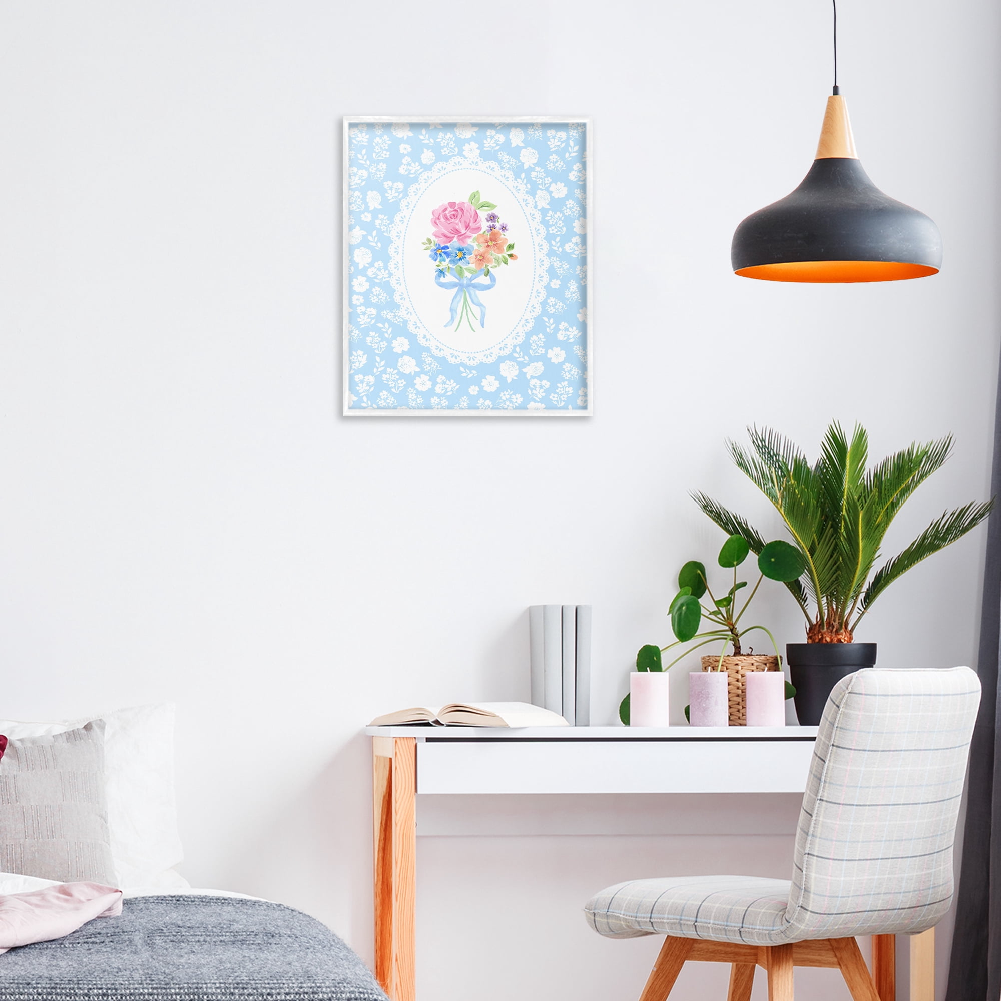 Stupell Industries Blue Feminine Bouquet White Framed Giclee Art, design by Corinne Haig