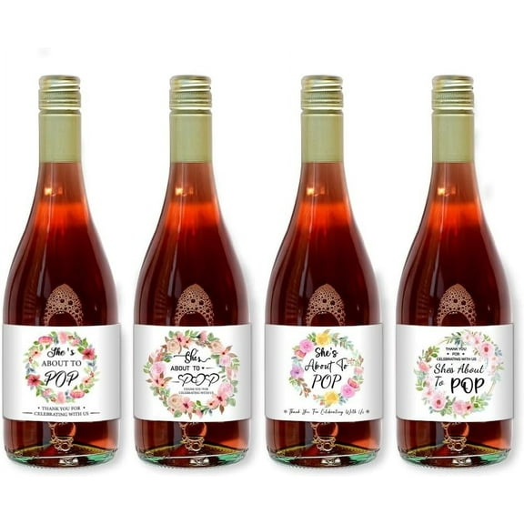 40pcs 4 Styles Mini Champagne Bottle Labels Garland Wine Bottle Labels Shower Wine Bottle Labels Blush Rose Wine Label for Shower Party Celebrating She's ABOUT TO for diy