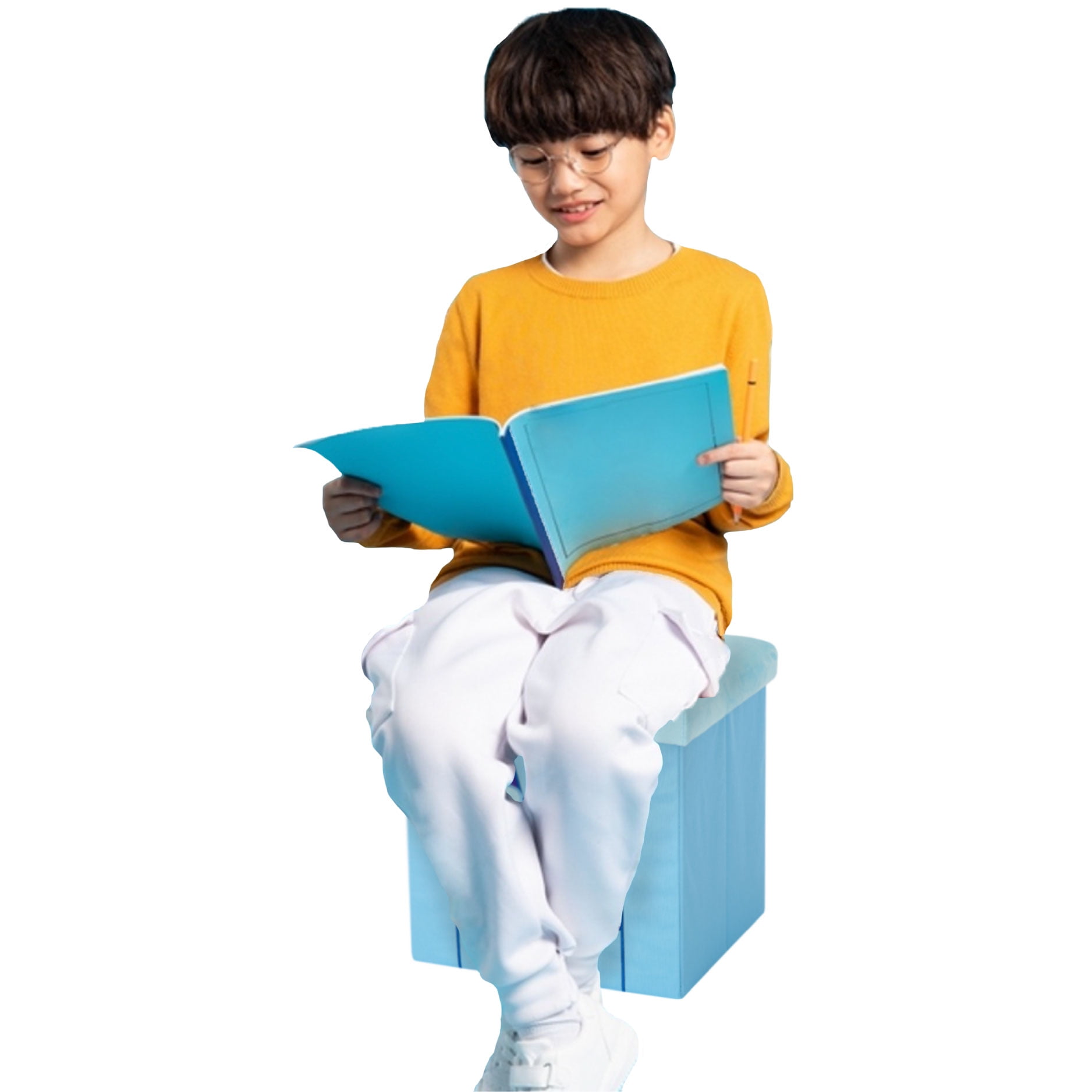 Bluey Kids' Storage Ottoman, Blue, 15" x 15" x 15"