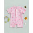 thumbnail image 4 of Toddler Baby Girl Rash Guard Swimsuit 0 6 12 18 24 Months 2T 3T Cherry/Bow Print Zipper Short Sleeve Zip Up Bathing Suit, 4 of 9