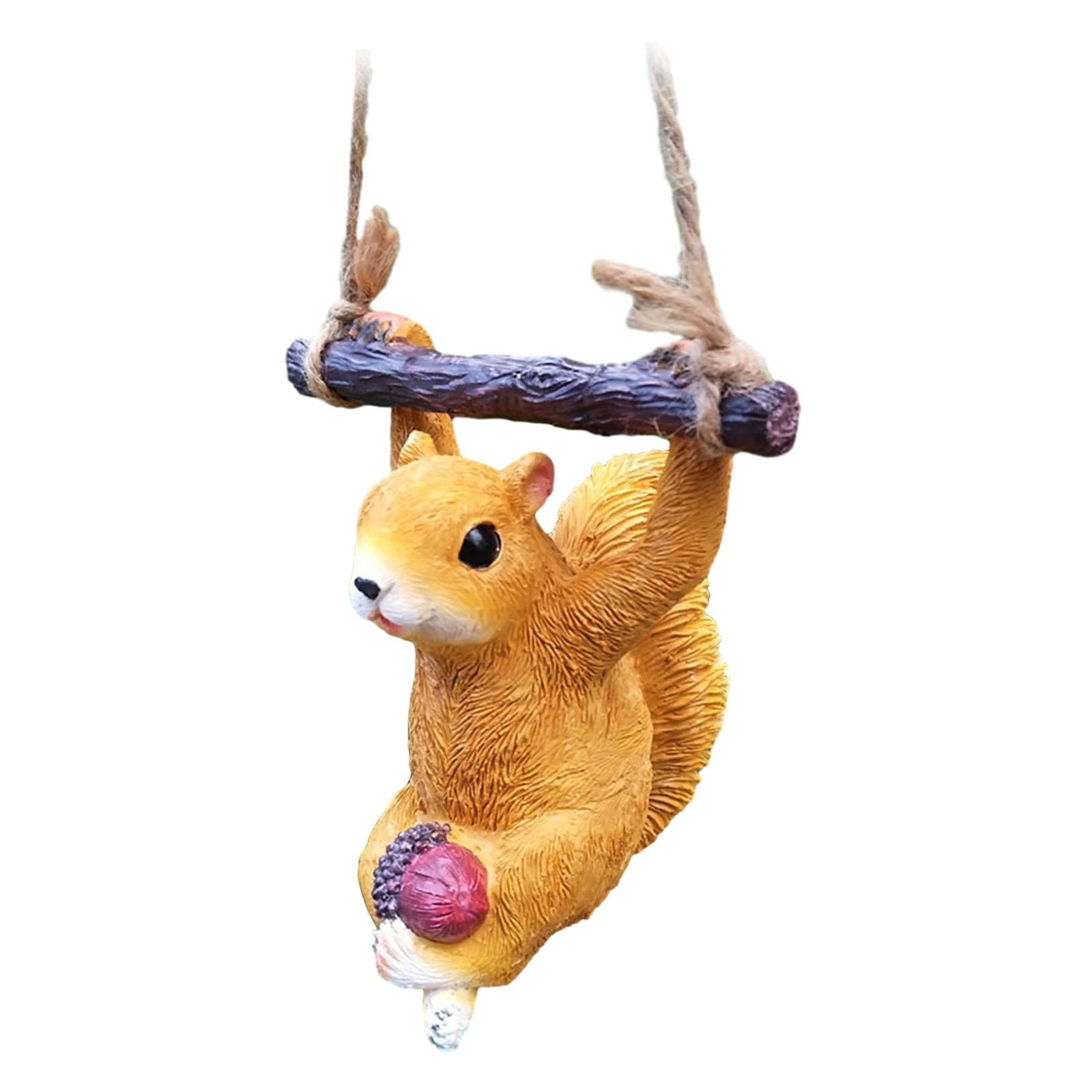 simhoa Resin Hanging Squirrel Sculpture Garden Squirrel Statue Cute Small Swinging Squirrel Statue for Yard Living Room Garden Decor