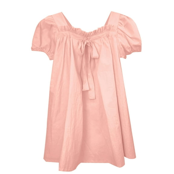 MHZLDYZ Girls Summer Dresses Size 14-16 Summer New Puff Sleeve Lace Collar Bowknot Solid Color Fashion Girls Dress Dresses for Girls Girls Summer Dresses(Pink,120)