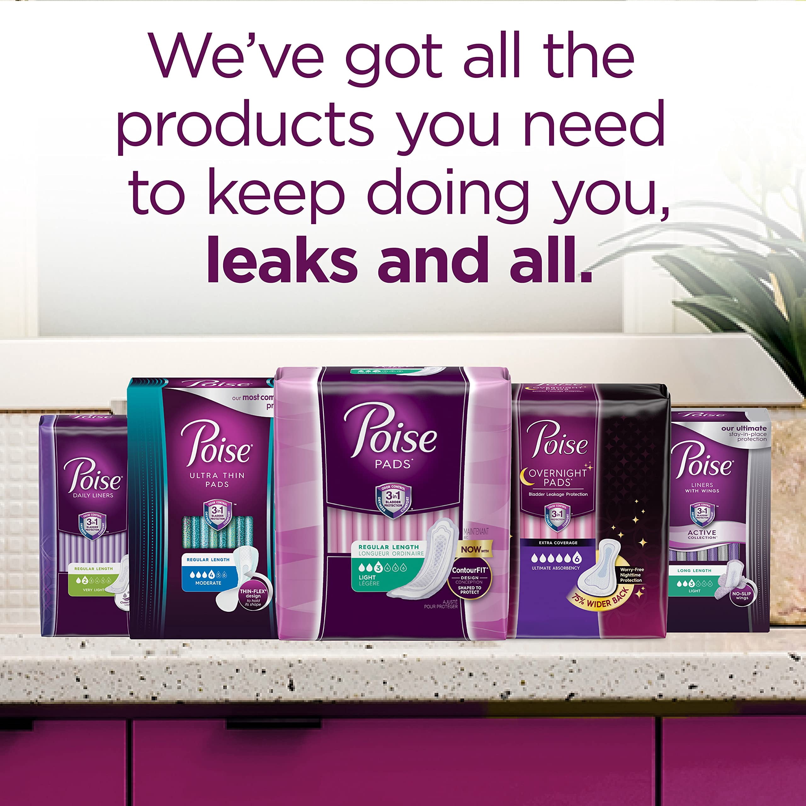 Poise Incontinence Pads & Postpartum Incontinence Pads, 5 Drop Maximum Absorbency, Regular Length, 48 Count