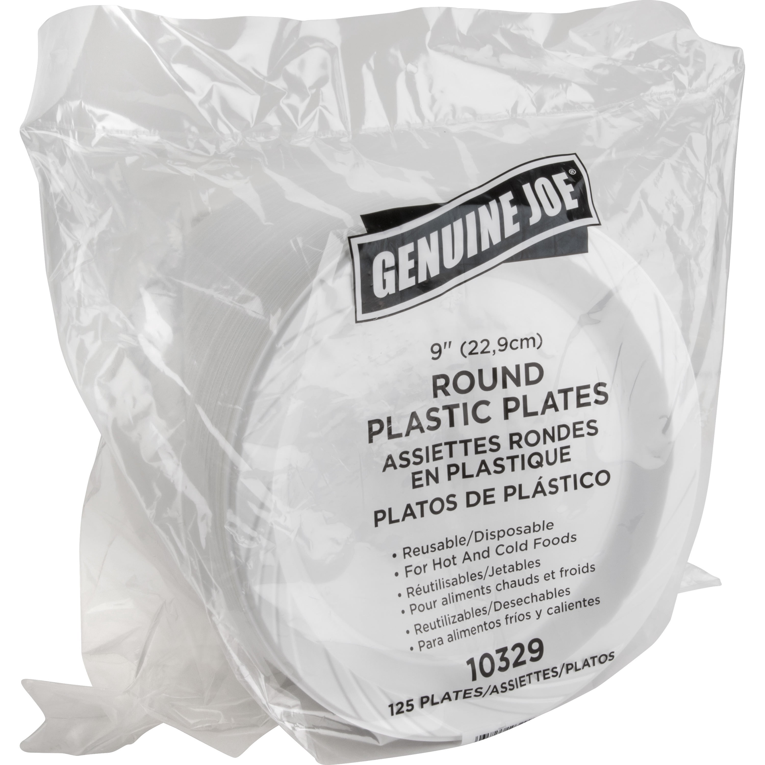 Genuine Joe Reusable Plastic White Plates - 125 / Pack - Serving - Disposable - White - Plastic Body - 500 / Carton