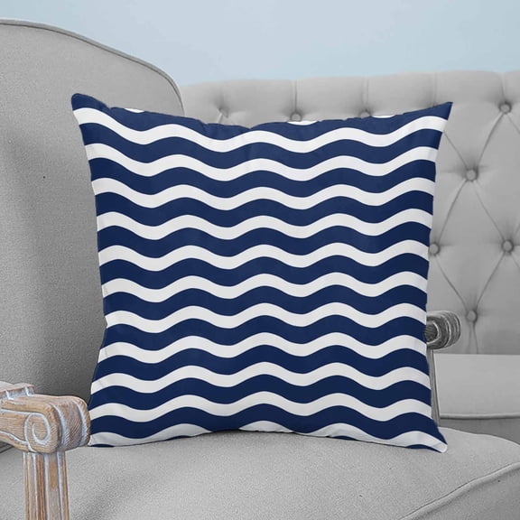 Navy Blue Moire Throw Pillow Covers, Soft Pillowcases with Invisible Zipper, Water Ripple Stripe Farmhouse Decorative Square Pillow Cushion Covers for Living Room Couch Sofa Bed 16x16 Inches