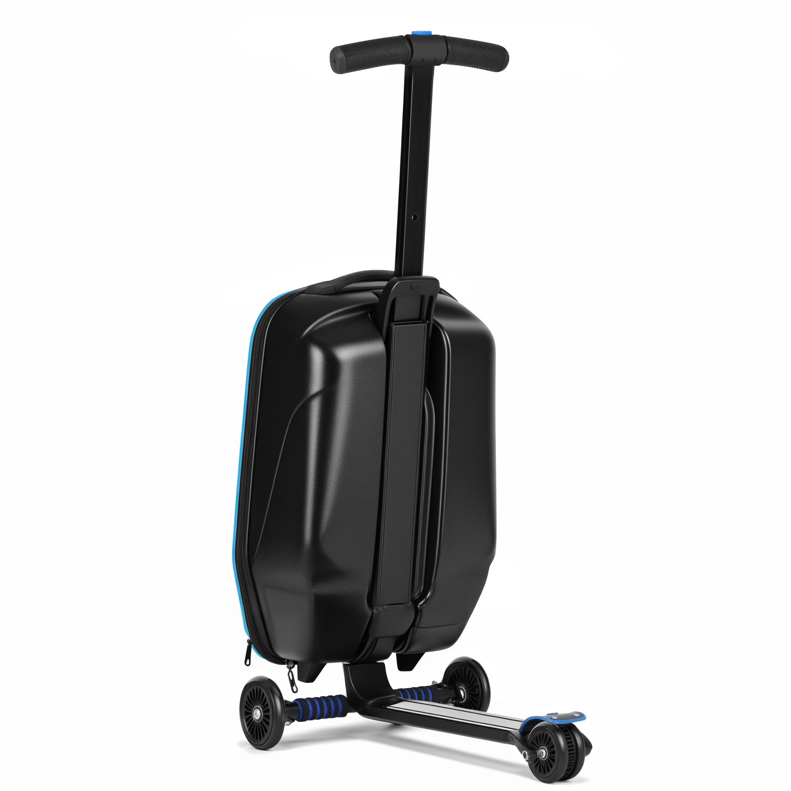 Advwin Scooter Luggage for Kids & Adults, Hardside Ride on Suitcase for Kids Ages 4-15 Multifunctional Lightweight Foldable Carry on Luggage with Wheels Ride on for Children Teenagers, Light Blue