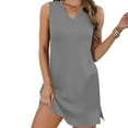 thumbnail image 5 of Rciityk Summer Dresses for Women Casual Loose V Neck Sleeveless Sied Split Mini Dress Beach Vacation Solid Color Sundress, Gray L, 5 of 6