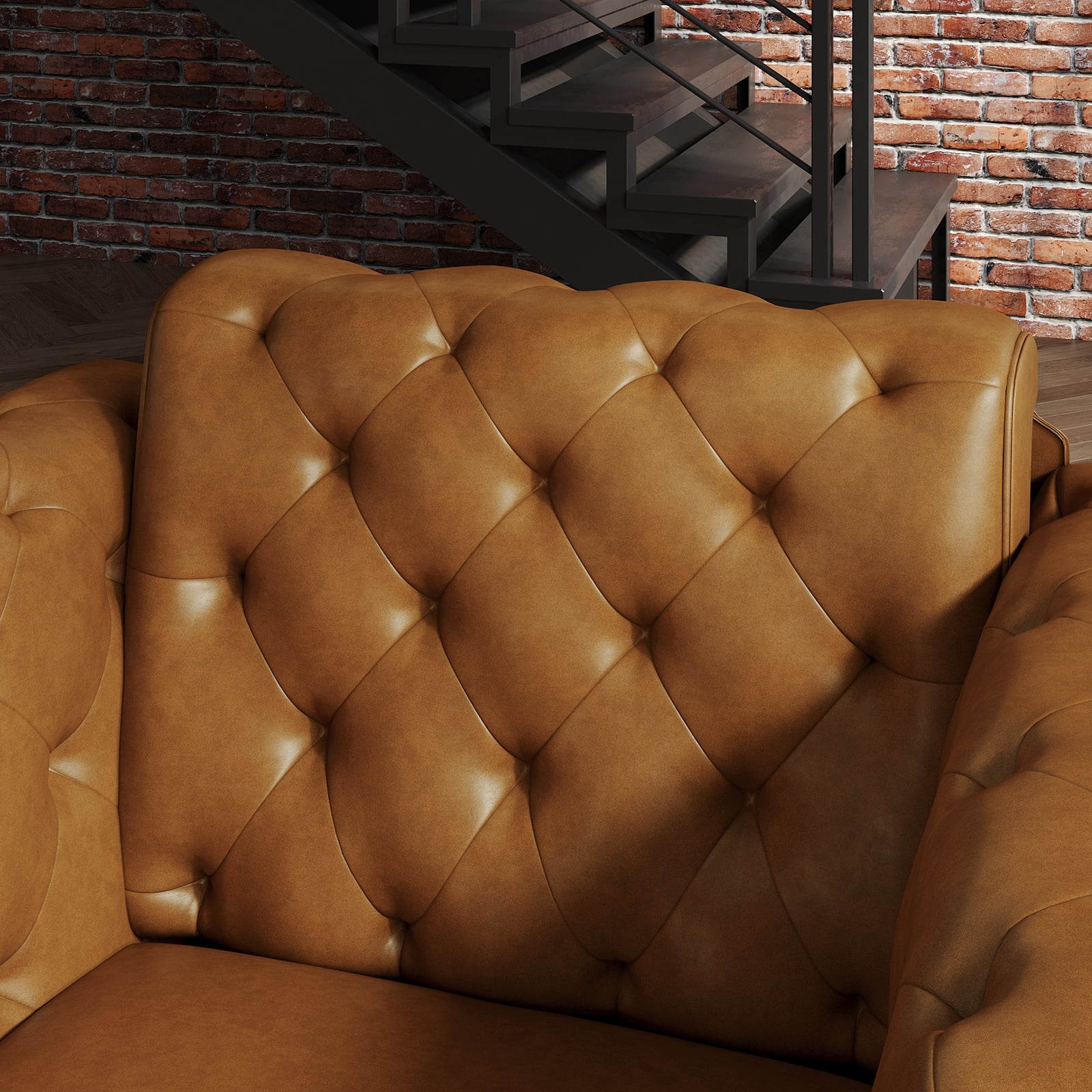 BLAZANT 40” Chesterfield Single Sofa, Upholstered Faux Leather Accent Chair, High Resilience Single Vintage Tufted Couch with Deep Seats & Metal Legs, Mid Century Modern for Living Room