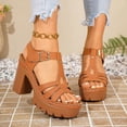 thumbnail image 6 of KIJBLAE Women's Chunky Heel Gladiator Sandals, Open-Toe Cutout with Buckle, Plus Size Gothic Comfort Footwear Brown 41, 6 of 9