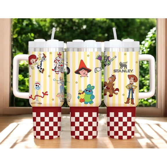 Toy Story 40oz Tumbler with Handle, Cartoon Character Stainless Steel Insulated Travel Mug with Straw, Woody Buzz Jessie Pixar Inspired Cup Gift