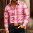 thumbnail image 2 of hotojiny Men's Long-Sleeve Shirt Casual Regular-Fit Plaid Shirt Vintage Button Front Work Casual Collared Top(Pink,Small), 2 of 7