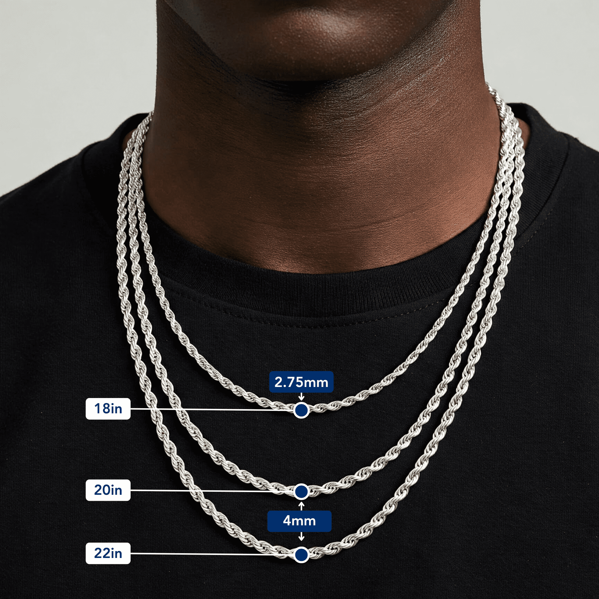 Tilo Jewelry Solid 925 Sterling Silver Rope Chain Necklace with Secure Lobster Lock | 1.75mm - 20 Inch | Everyday Necklace for Men, Women, Unisex