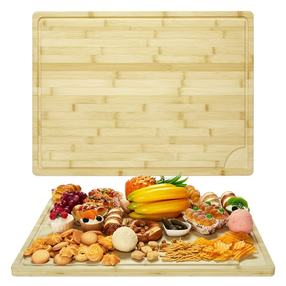 24"x18" Bamboo Cutting Boards, Extra Large Wood Chopping Board for Kitchen with Juice Groove and Handles, Reversible Butcher Block Charcuteries Serving Tray