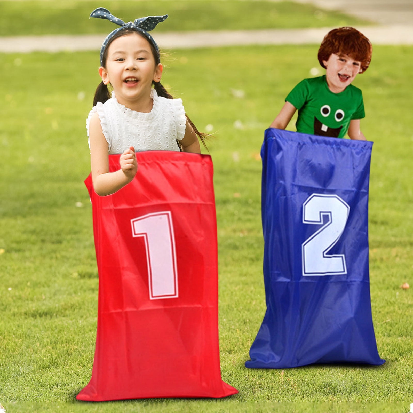 8 Piece Outdoor Games Kit for Kids, Includes Potato Sack Race Bags, Bean Bag Toss, 4 Leg Pulling Competition Belts, Egg Spoon Relay, for Easter&Birthday Parties (Potato Sack Race Bags)