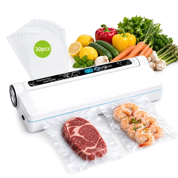 STARBIAO Vacuum Sealer Machine for Food, 95KPa One-Touch Food Vacuum Sealer with Dry & Moist Modes, Compact Vacuum Sealer Includes 30 Bags for Meal Prep, Leftovers & Freezer Storage