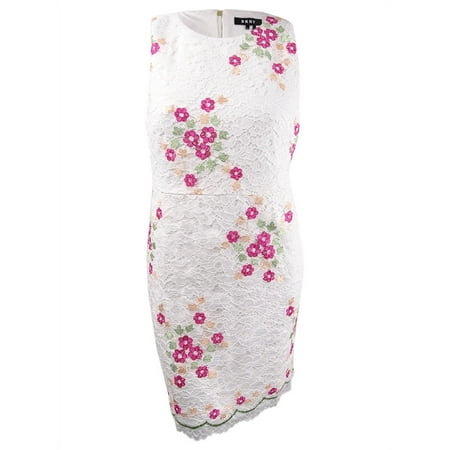 DKNY Women's Embroidered Floral Lace Sheath Dress (14, Ivory Multi)